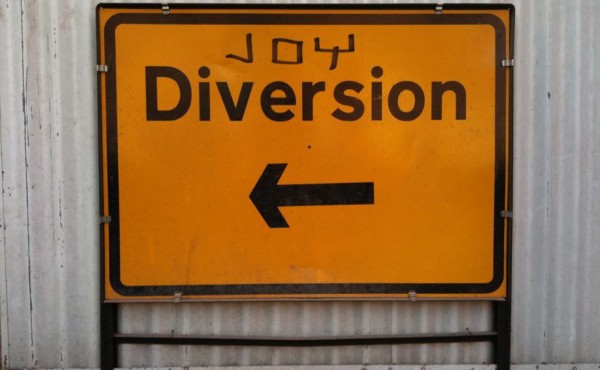 Diversion sign, with 'Joy' added to it, so it reads 'Joy Diversion'