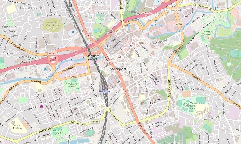 Map of Stockport town centre from Open Street Map