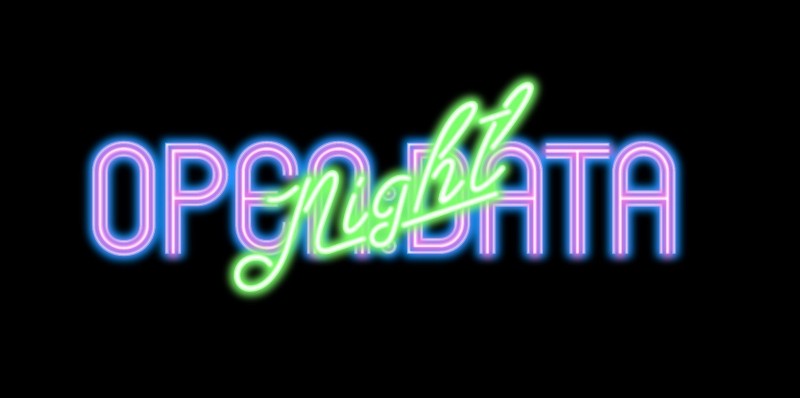 Neon sign saying 'Open Data Night'