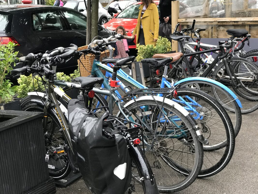A rack on bikes on Beech Road in Chorlton