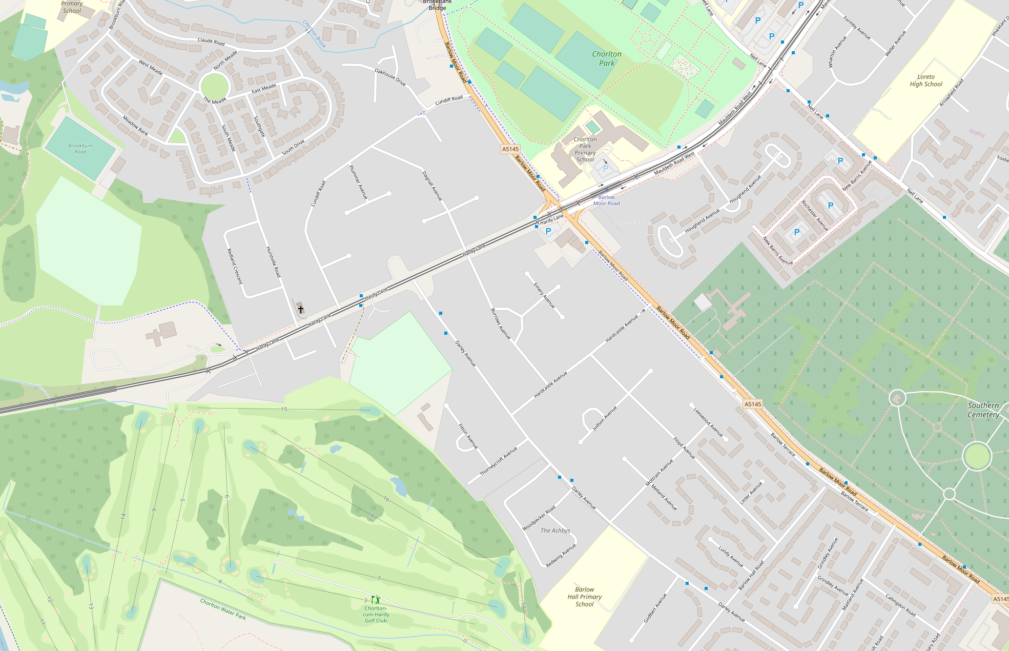 This is a map of Burrows Avenue in Chorlton
