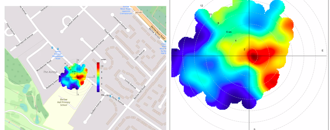 This shows a map of Darley Avenue with levels of particulate matter overlaid