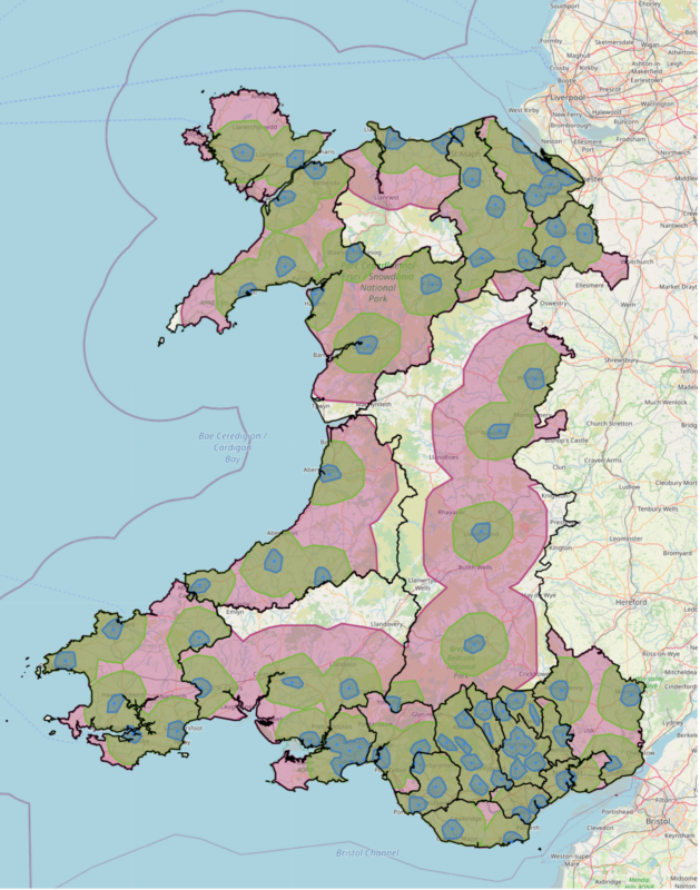 A map showing the nearest place to take recycling in Wales