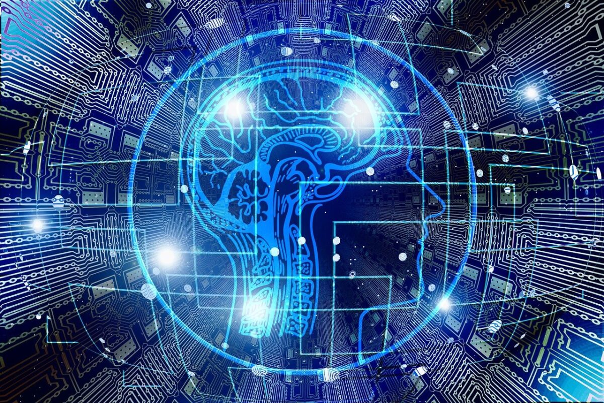 A stylised image of a brain shown as part of an electrical circuit board.