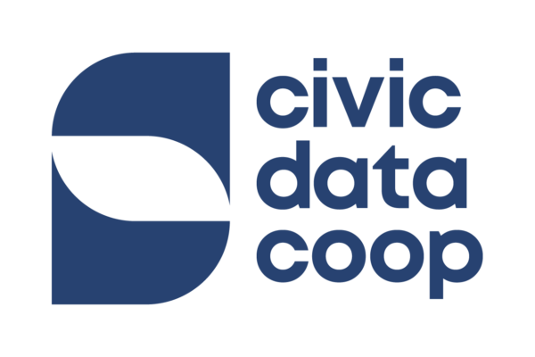 Civic Data Coop logo featuring a stylised blue "C" shape and the words "civic data coop" in blue text.
